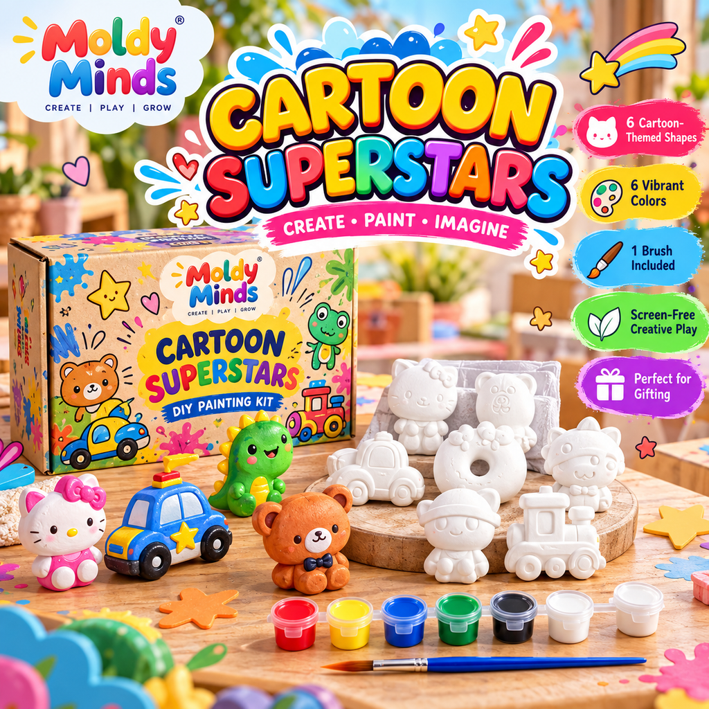 🎨 Bring your kids' imagination to life! ✨ Introducing the Cartoon Superstars DIY Painting Kit! 🧸🚗