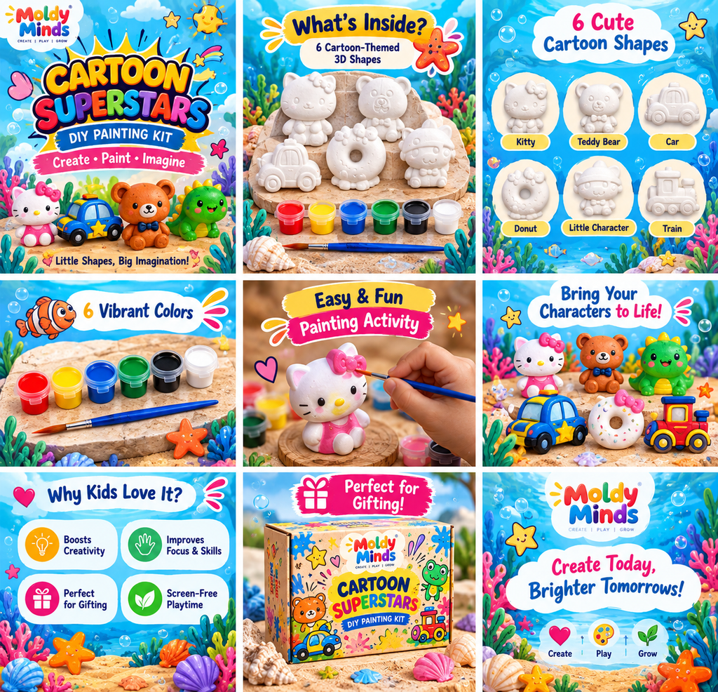 🎨 Bring your kids' imagination to life! ✨ Introducing the Cartoon Superstars DIY Painting Kit! 🧸🚗
