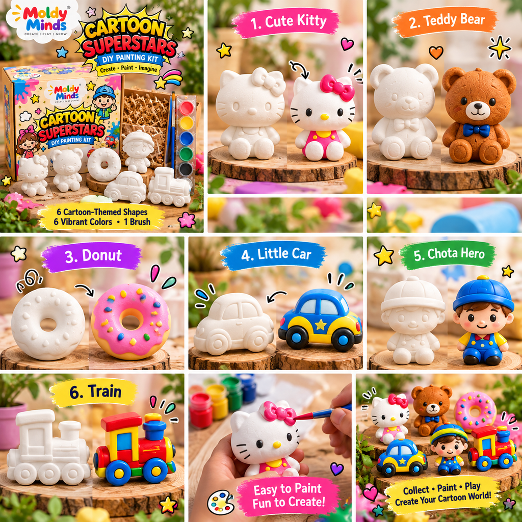 🎨 Bring your kids' imagination to life! ✨ Introducing the Cartoon Superstars DIY Painting Kit! 🧸🚗