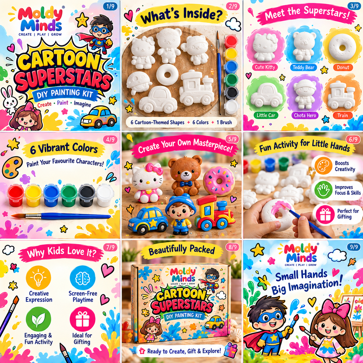 🎨 Bring your kids' imagination to life! ✨ Introducing the Cartoon Superstars DIY Painting Kit! 🧸🚗